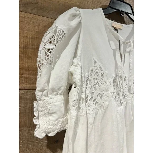BYTIMO Guipure lace-trimmed linen and cotton-blend mini dress Size S